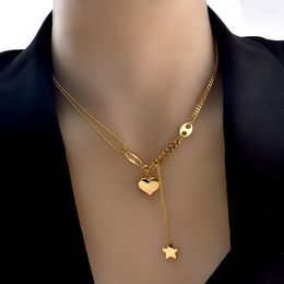 Chains Fashion 316L Stainless Steel Gold Colour Long Love Heart Women Girls Necklaces Pendant Star Hanging Chain Choker Jewellery