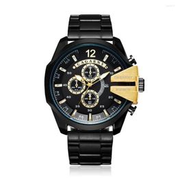 Wristwatches Black Gold Stainless Steel Mens Watches Cool Big Case Quartz Watch For Men Fashion Casual Male Clock Military Relogio Masculino