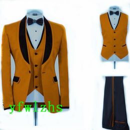 Handsome Groom Tuxedos One Button Man's Suits Shawl Lapel Groomsmen Wedding/Prom/Dinner Man Blazer Jacket Pants Vest Tie N0190