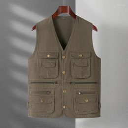 Men's Vests Spring Autumn Man Casual Vest With Multi Function Pockets Design Waistcoat Male V-neck Herringbone Gilets Men Leisure 2022