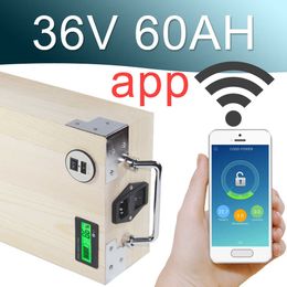 36V 60AH APP Lithium ion Electric bike Battery Phone control USB 2.0 Port Electric bicycle Scooter ebike Power 3000W Wood