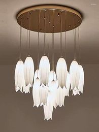 Ceiling Lights Modern LED Ceramic Tulip Stair Chandelier Villa Bedroom Bedside Restaurant El Loft Multi Head Lighting