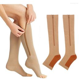 Men's Socks Zipper Solid Colour Keep Warm Unisex Compression Outdoor Riding Elasticity Medium Tube Sports Pressure