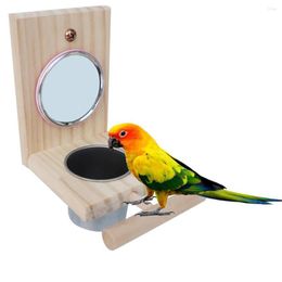 Other Bird Supplies Bowl Hanging Mirror Funny Wooden For Parrots Cockatiel Vogel Speelgoed Small Birds Parrot Cage Pet Food Accessories