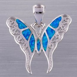 Pendant Necklaces KONGMOON Hollow Butterfly Ocean Blue Fire Opal Silver Plated Jewellery For Women Necklace