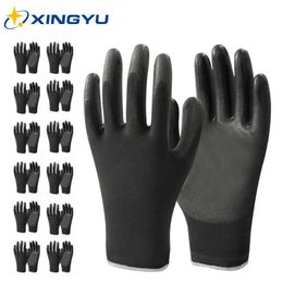 Work Gloves 12 Pairs Black PU Coated Polyester Shell Ideal for Mechanic Construction Multi-purpose have 518 508 528