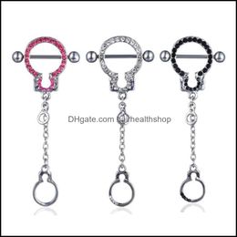 Body Arts Surgical Steel Nipple Shield Rings Chain Dangle Colorf Cz Barbell Piercing Jewellery For Women Drop Delivery Health Beauty T Dhldo