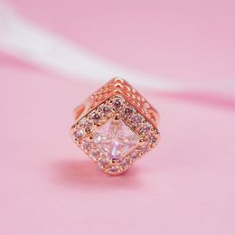 Rose Gold Metal Plated Clear Cz Geometric Radiance Charm With CZ Fits European Pandora Style Bracelets Necklaces