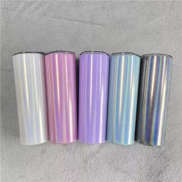 Sublimation 20oz Glitter Tumbler Straight Tumblers Double wall Stainless Steel Water Bottle Rainbow Mug Vacuum Insulated Beer Coffee Mugs with Straw