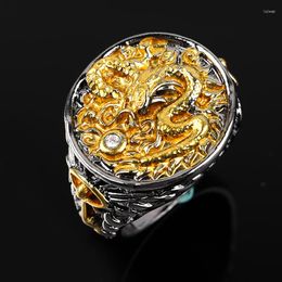Cluster Rings Classic Black Dragon Filled CZ Stone Ring Vintage Punk Cool Street Finger For Men Gift Hip Hop Jewellery Male