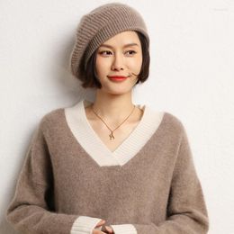 Berets High-grade Winter Beret Hat For Women Knitted Pure Cashmere Autumn Lady Cap Caps