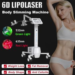 Portable 6D Laser Lipo Slimming Machine Weight Loss Fat Burning Cellulite Removal Red Green Laser Light Beauty Equipment Salon Home Use 8 Inch Touch Screen