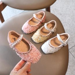 Flat Shoes Shining Baby Girls Square Toe Sequins Soft Leather Old Children Princess For Party And Wedding T21N07LS-18