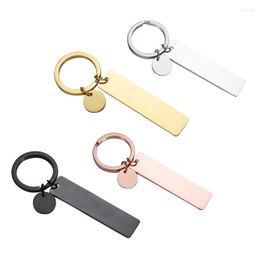 Keychains Stainless Steel Rectangle Round Blank For Engrave Metal Tag Long Strip Keyring Mirror Polished 5pcs