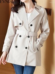 Women's Trench Coats EVNISI Beige Coat With Sashes Women Casual Loose Tailored Collar Double Breasted Long-sleeved Windbreaker Autumn