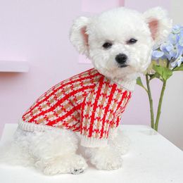 Dog Apparel Sweaters Plaid Knitted Winter Warm Sweater For Dogs Sweatshirt Coat Pet Clothes Kitten Puppy Small Yorkie Outfit