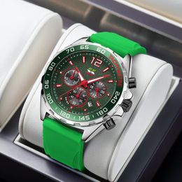 Wristwatches SWISH Green Sport Quartz Watch Men Chronograph Minute 24 Hours Calendar Date Waterproof Rubber Band Gift Wristwatch Box