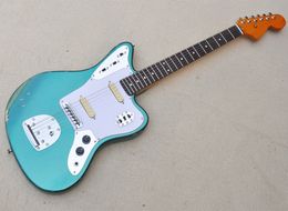 6 Strings Metal Blue Relic Electric Guitar with White Pickguard Rosewood Fretboard Offering Customized Service