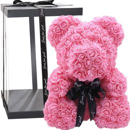 Dried Flowers DIY 25 Cm Teddy Rose Bears With Box Artificial PE Flower Bear Valentine's Day For Girlfriend Women Wife Mother's Gifts Y2212