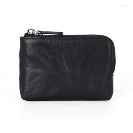 Wallets AETOO Leather Pleated Head Layer Cowhide Coin Purse Men's Vintage Zipper Key Case Girls' Portable Mini Card