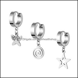 Body Arts 316L Stainless Steel Piercing Jewelry Dangle Earring Hoops Star Butterfly Pendant Hoop Earrings For Men And Women Drop Del Dhcmj