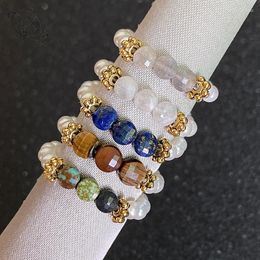 Wedding Rings High-fashion Multi Colour Natural Stone For Women All Handmade Elastic Rope Chain Pearls Moonstone Beaded