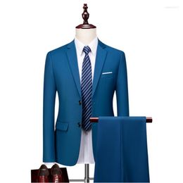 Men's Suits Nice Luxury 2 Piece Men Party Wedding Suit Fashion Men's Slim Solid Color Business Office Large Size Blazer Pants