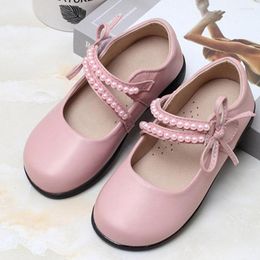 Flat Shoes Girls Leather Bow Pearl Buckle Princess Party Shoe Dance Children's For