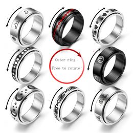 New fashion hip hop Jewellery Sun Star Moon Titanium steel charm Cat rotating ring couple accessories party gifts for women and men