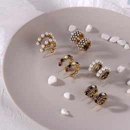 Hoop Earrings Japan 2022 Trendy Vintage Metal Small For Women Fashion Jewelry Rhinestone Simulated Pearl C Style Oorbellen