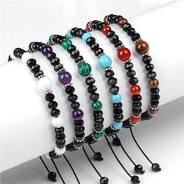 Strand Black Crystal Glass Bracelet Faceted Rondelle Beads Braided Bracelets For Men Tiger Eye Stone Amethysts Woven Jewellery