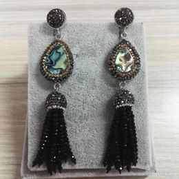 Necklace Earrings Set 2022 Boho Waterdrop Blue Shell Charm Black Bead Tassel Dangle Earring Tiny Chic Tidy Women Tassels Pendant Fine