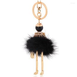 Keychains Fashion Black Fluffy Fur Keychain Key Chain Ring Holder Pom Car Pendant Woman Handbag Bag Keyrings Jewelry