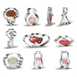 Baking Moulds Stainless Steel Cookie Cutter Mould Valentines Day Wedding Love Heart Diamond Ring Bouquet Shape Biscuit Mould Accessories