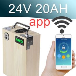 24V 20AH APP Lithium ion Electric bike Battery Phone control USB 2.0 Port Electric bicycle Scooter ebike Power 500W Wood