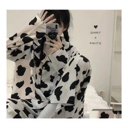 Other Home Textile Stberry Bear Pink Pyjamas Womens Spring Autumn Winter Loose Cute Cartoon Longsleeved Trousers Service Twopiece Dr Otj5C
