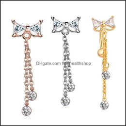 Body Arts Bowknot Cz Piercing Jewellery Dangle Belly Button Rings 316L Surgical Steel Navel Bar With Zircon Drop Delivery Health Beaut Dhuam