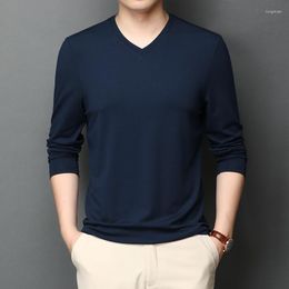 Men's T Shirts 2023 Man's T-shirt Spring Autumn Silk For Men Clothes Fashion Long Sleeve T-shirts Modal Tops KJ7077