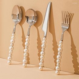 Dinnerware Sets 2022 Dinner Set 4Pcs Europe Silver Fashion Pearl Cutlery Stainless Steel Creativity Gift Flatware 304 Knife Fork Spoon