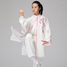 Ethnic Clothing Tai Chi Women Embroidery Plum Blossom Elastic Silk Clothes Morning Sports Outfit Uniform TA2009