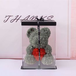 Dried Flowers 25cm Teddy Rose Bear Artificial Wedding Birthday Women Girl Gift of Box Valentine's Day Gifts R ose Y2212