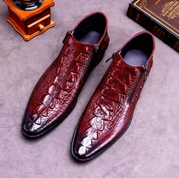 Fashion Gentlemen High Boots Crocodile Top Cow Leather Short Zipper Booties Shoes Big Size
