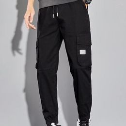 Men's Pants Sports Men Elastic Waist Drawstring Straight Shrinkable Cuffs Man Multi Pockets Mid-Rise Casual Cargo Trousers