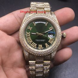 Diamond hip hop rap style popular worldwide automatic watches men's watche fashion boutique diamonds watches Gold shell Green dial