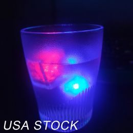LED Ice Cube Multi Colour Changing Flash Night Lights Liquid Sensor Water Submersible For Christmas Wedding Club Party Decoration Light lamp usastar