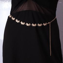 Belts Women's Fashion Metal Chain Belt Punk Rhinestones Butterfly Waist Lady Dress Accessories