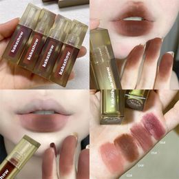 Lip Gloss Three Scouts Brown Liquid Lipstick Matte Cosmetic Glaze Long Lasting Tint Waterproof 12 Colour Non-stick Cup Li
