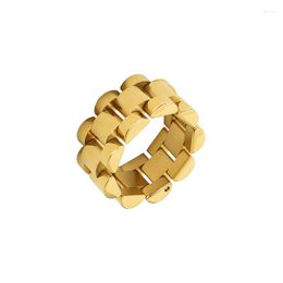 Wedding Rings Solid Gold Color Bold Wide Thick Ring For Women Chunky Link Chain Titanium Steel Strap Finger Jewelry Wholesale