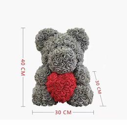 Dried Flowers 40cm Foam Rose Bear With Box Artificial Flower Gift for Girlfriends Mother Wife Valentine's Day Home Decor Y2212