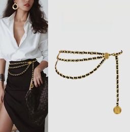 Frauen Mode Metall Taille Kette Gürtel Designer 2023 Neue Stil Kleid Dekorieren Gürtel Einfache Frauen Vielseitige Doppel Ketten Gürtel zubehör